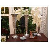 Tall Silver Vases, Orchid Floral Stems, Home Decor