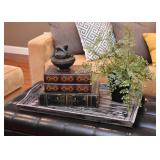 Distressed Wood Tray, Book Boxes, Artificial Plant