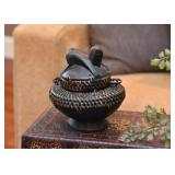 Tribal Basket with Carved Wood Top