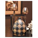 Tall Art Glass Candle Holders, Contemporary Checkered Vase 