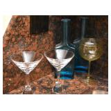 Martini Glasses, Wine Glasses, Blue Glass Bottles