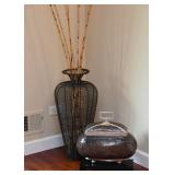 Wire Floor Vase with Bamboo, Sculptural Decorative Box 