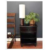 Ebonized Nightstand, Modern Wood Table Lamp, Decorative Artificial Plant
