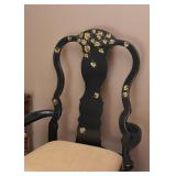 BUY IT NOW! $300 - Pair of Black Lacquer Oriental Arm Chairs with Leaf Motif and Padded Seats