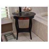 BUY IT NOW! $120 - Ebonized Distressed Style Oval Side Table with Red Drawer