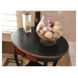 BUY IT NOW! $120 - Ebonized Distressed Style Oval Side Table with Red Drawer