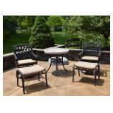 Tile Top Bistro Patio Table, Pair of Iron Patio Chairs with Ottomans