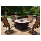 Set of 4 Brown Jordan High-Back Patio Chairs, Gas Fire Pit