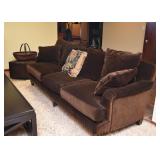 BUY IT NOW! $500 - Brown Velvet 3-Seat Sofa w/ Nailhead Trim (approx. 89" L x 36" W x 33.5" H)