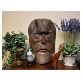Wood Carved Mask, Artificial Plants, Cloisonne Egg, Wood Carved Elephant Figure
