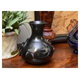 Contemporary Black Mexican Pottery Vase, Signed