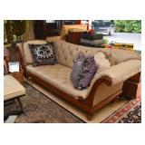 Tufted Sofa with Carved Wood