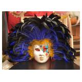Ceramic Mask with Feathers