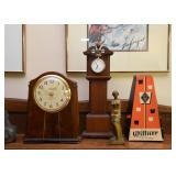 Small Mantle Clock, Pocket Watch with Stand, Brass Figure, Metronome