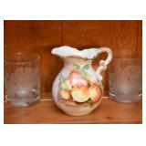 Vintage Hand Painted Pitcher, Cocktail Glasses