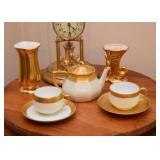 Gold Encrusted Porcelain Vases, Teapot, Tea Cups