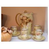 Hand Painted Teapot & Tea Cups with Gold Detailing