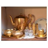 Gold Encrusted Teapot, Tea Cups, Serving Pieces, Salt & Peppers, Etc.