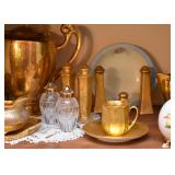 Gold Encrusted Teapot, Tea Cups, Serving Pieces, Salt & Peppers, Etc.