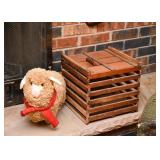 Vintage Wooden Egg Crate, Plush Sheep
