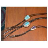 BUY IT NOW! $300 - Lot of 3 Southwestern Bolo Ties with Sterling, Turquoise & Semi-Precious Stones