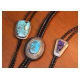 BUY IT NOW! $300 - Lot of 3 Southwestern Bolo Ties with Sterling, Turquoise & Semi-Precious Stones