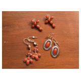 BUY IT NOW!  $80 - Lot of 3 Southwestern Sterling Silver & Coral Earrings (as shown)