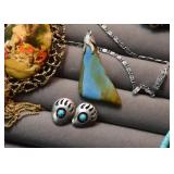 Sterling Silver & Turquoise Bear Claw Earrings, Sterling Silver Necklace with Stone Pendant