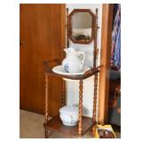 Wood Wash Stand with Mirror & Barley Twist Legs