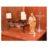 Candle Centerpiece, Religious Statue, Crucifix