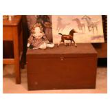 Primitive Wood Box, Rag Doll, Horse Figurine