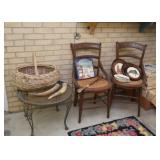 Wrought Iron Patio Table, Antique Chairs with Cane Seats, Collector