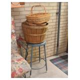 Vintage Metal Stool, Apple Baskets, Gathering Basket