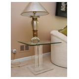 Lucite End Table with Glass Top