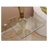 Lucite End Table with Glass Top