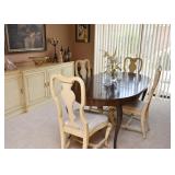 Dining Table with Leaf, 6 Dining Chairs with Upholstered Seats