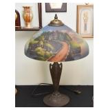 Antique Table Lamp with Reverse Painted Shade