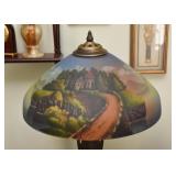 Antique Table Lamp with Reverse Painted Shade