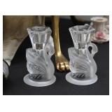 Crystal Figural Swan Candlesticks