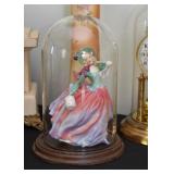 Ceramic Lady Figurine with Glass Dome