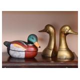 Decorative Duck Box, Brass Duck Bookends