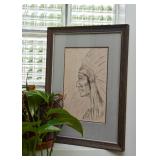 Framed Drawing of Native American
