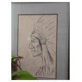 Framed Drawing of Native American