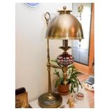 Brass & Red Czech Glass Table Lamp
