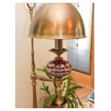 Brass & Red Czech Glass Table Lamp