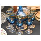 Vintage Hand Painted Glass Pitcher & Cordials