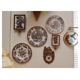 Brown Transferware Plates / Wall Decor