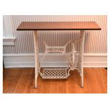 White Painted Singer Sewing Machine Table Base with Added Top