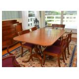Antique Vintage Double Pedestal Dining Table & 8 Chairs
