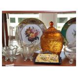 Glass Candy Dishes, Decorative Metal Plate, Butter Dish, Glass Sugar & Creamer, Crystal Vase